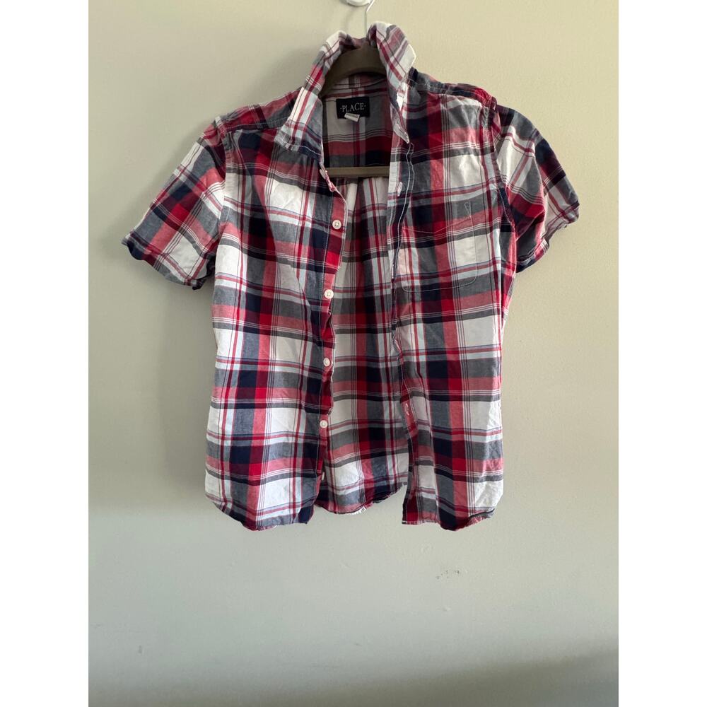 The Children’s Place Boys Plaid Button Up Shirt Size 10/12 short sleeve